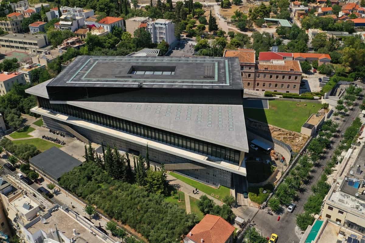 The Acropolis Museum building seen from above, the museum that Acropolis Museum tickets open