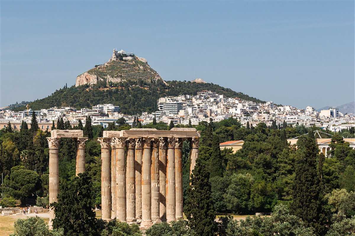 The Temple of Olympian Zeus with Lycabettus behind, a stop on an Athens segway tour
