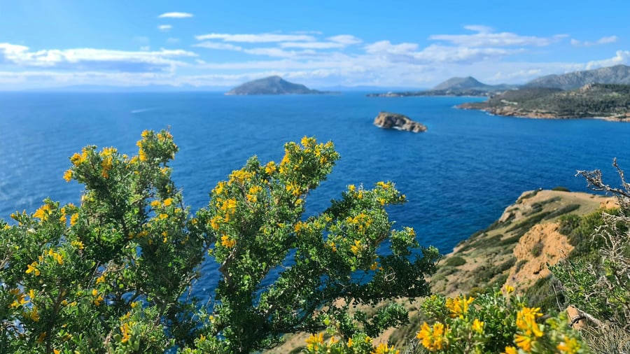 The sea and islands seen from the headland on a Cape Sounion tour