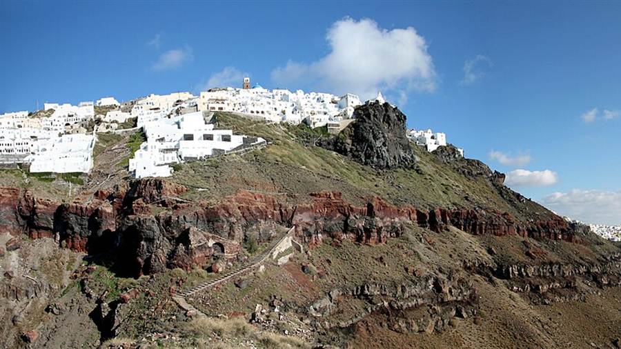 The Skaros rock below Imerovigli on the rim of the Santorini caldera