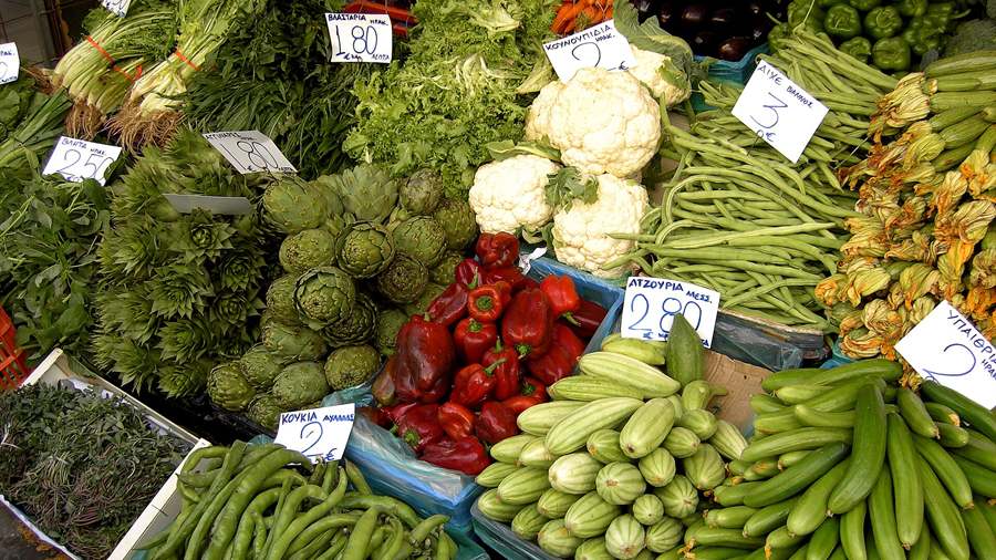 Fresh vegetables on a stall at the market in Heraklion