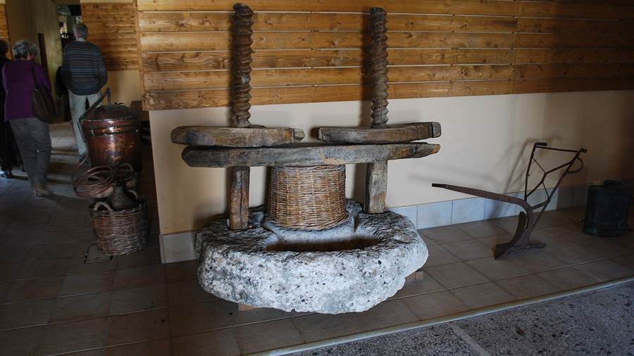 An old wooden wine press at a winery on Kefalonia
