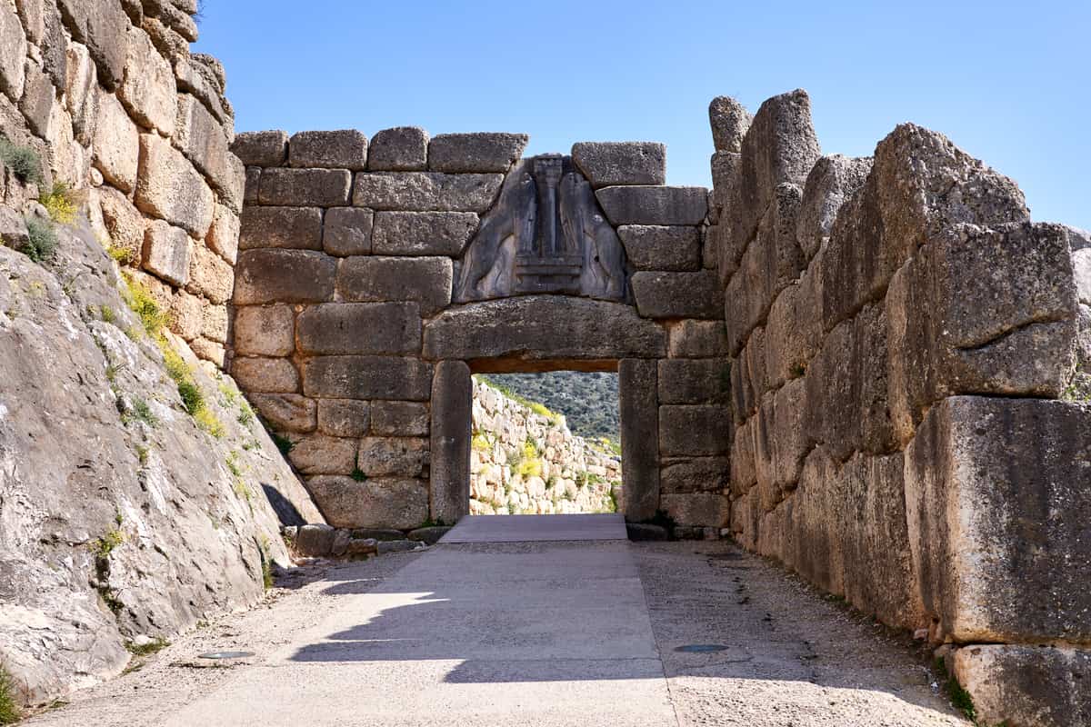 The Lion Gate of Mycenae, the main entrance of the citadel on a Mycenae Epidaurus day trip