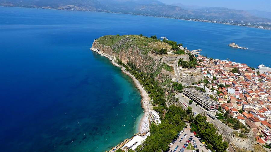 Nafplio and its bay seen from the Palamidi fortress on Peloponnese tours