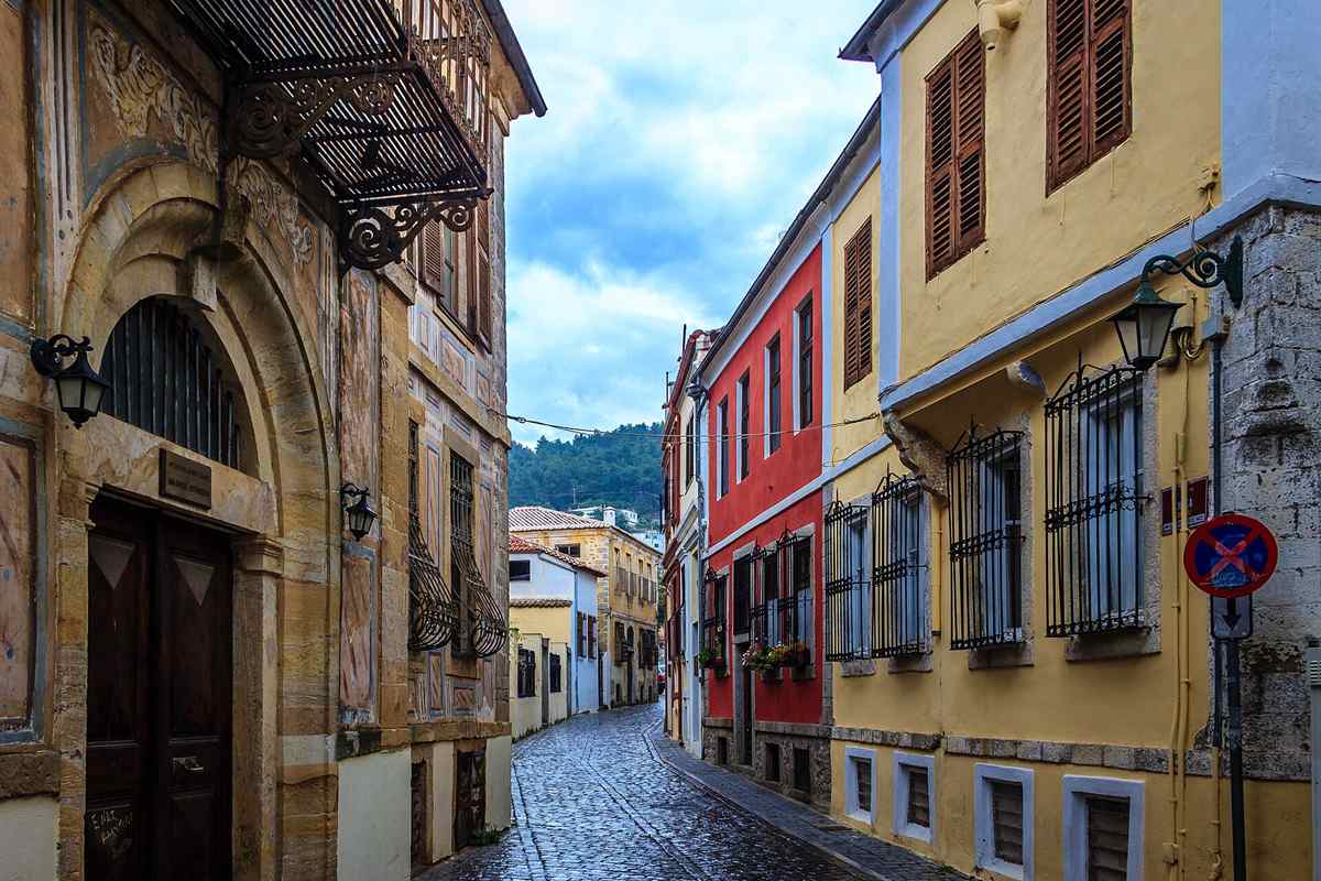 Painted mansions and a cobbled lane in the old town of Xanthi, the heart of a Xanthi tour